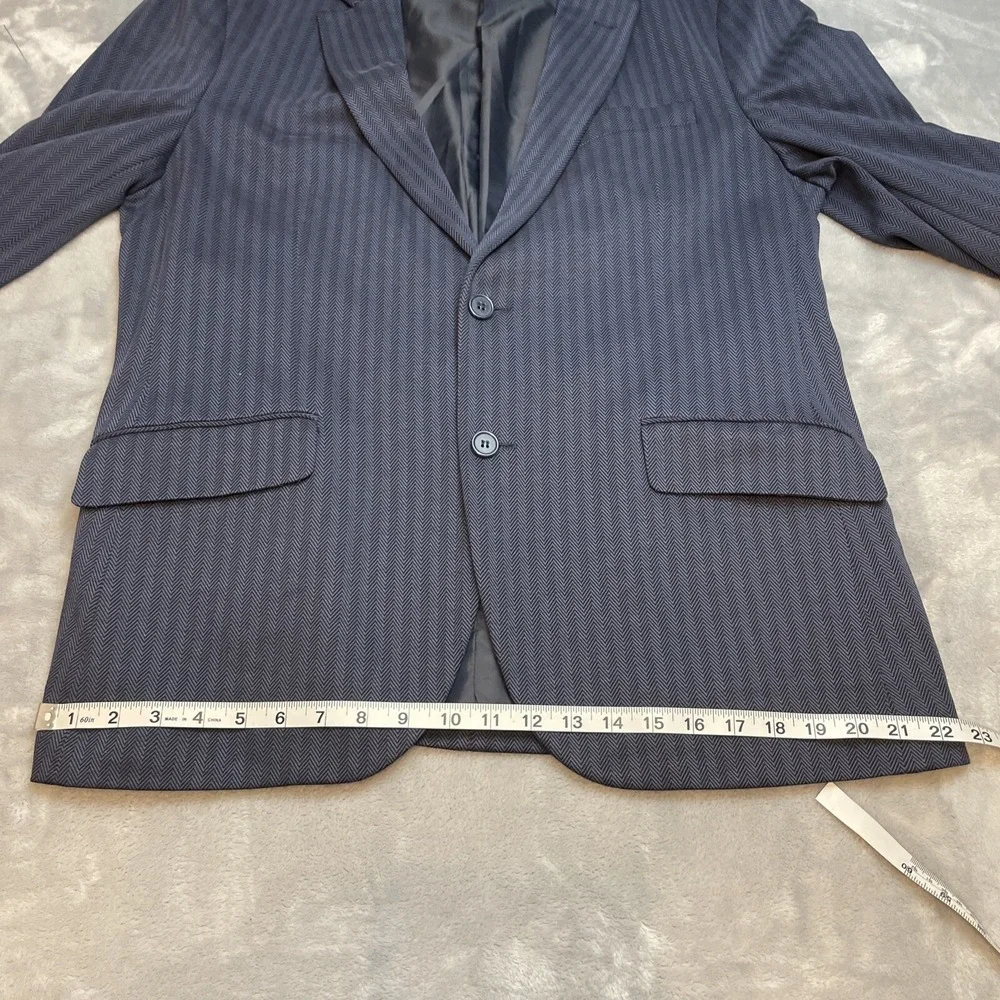Tailorbyrd Mens Blazer Jacket L/42R Navy Herringbone Stripe 2 Button Double Vent
